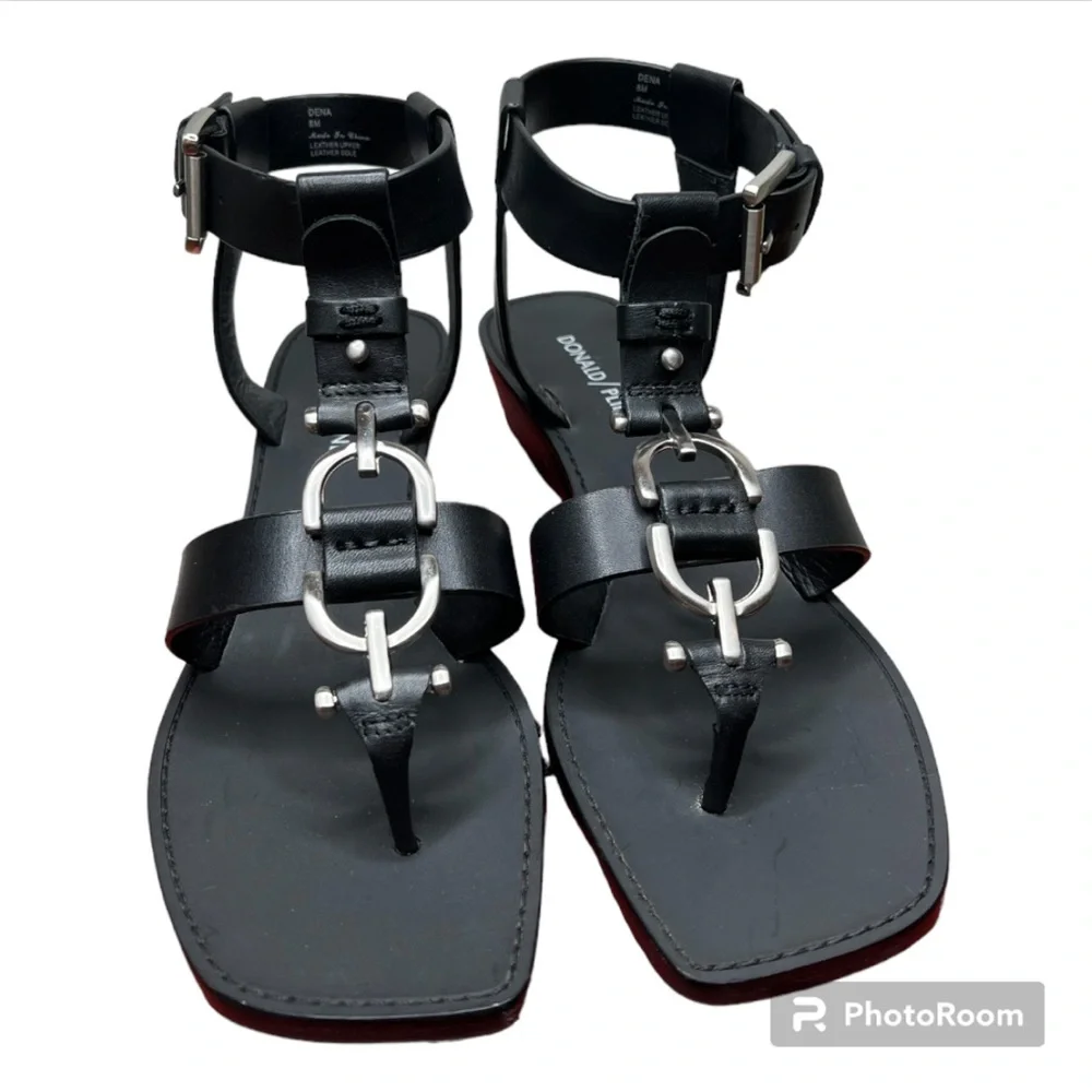 Donald J. Pliner Dena Black Leather Sandals Size 8 - Picture 3 of 8